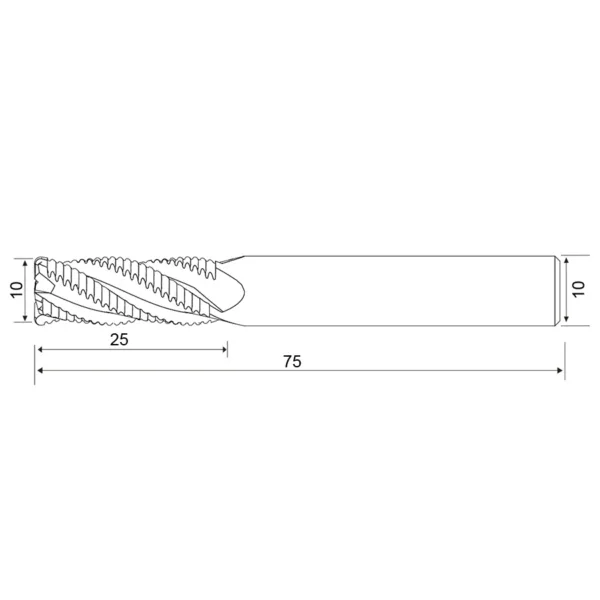 Фреза твердосплавная черновая 10×25×75 мм, 4 зуба, TiSiN (Geefun 4HROU101075)
